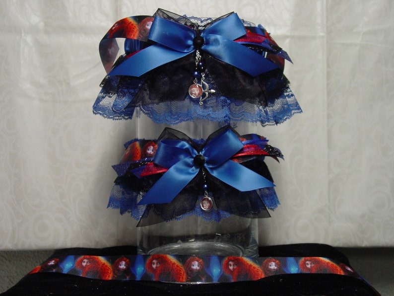 Disney Brave Merida Inspired Garter Set in Black and Royal Blue image 1