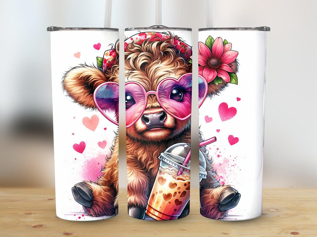 Cute Highland Cow 20oz Tumbler Wrap PNG Digital Download Skinny ...