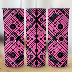 Pink Black Seamless Pattern 20oz Tumbler Wrap PNG Digital Download Skinny Sublimation Abstract Design Geometric Shape Unique Circuit Wrap