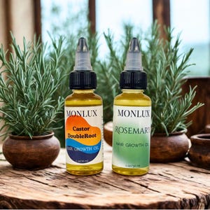 Set de aceites capilares de ricino y romero: terapia natural para el cuero cabelludo, aceite fortalecedor, tratamiento para el crecimiento del cabello fino y cuidado nutritivo artesanal.