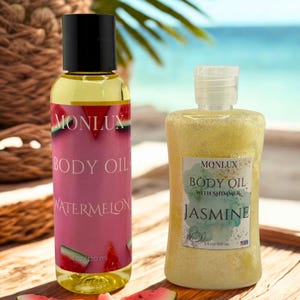 Body Oil Duo – Jasmine Shimmer & Watermelon Glow | Natural Lightweight Moisturizer | Handmade Skincare | Summer Self-Care Gift Set