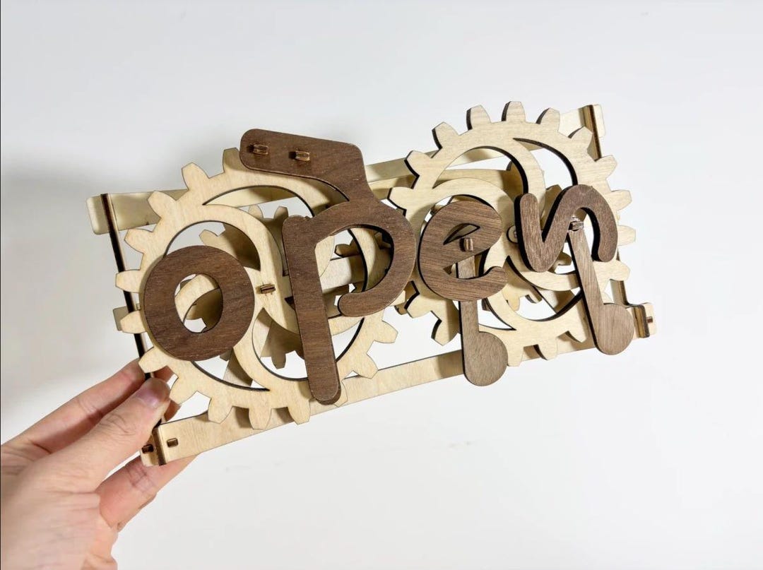 Rotating Gear Open Closed Sign: Laser Cut SVG File (PDF Instructions ...