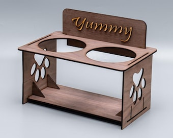 Laser Cut Cat Bowl Tower: Wooden Pet Feeder Digital File