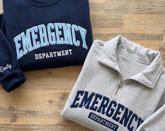 Embroidered ER Nurse Quarter Zip Sweatshirt, Emergency Department Crewneck Sweater, RN Gift
