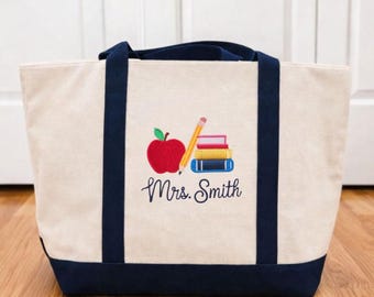 Embroidered Personalized Teacher Name Tote Bag: Appreciation Gift, Back To School Gift