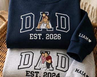 Custom Embroidered Dad Portrait Sweatshirt, Personalized Family Photo Hoodie