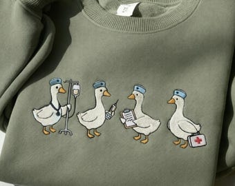 Embroidered Silly Goose Nurse Sweatshirt, Medical Student Nurse Hoodie, Doctor Vet Tech Crewneck, Healthcare Worker Gift