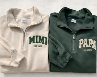 Embroidered Grandma And Grandpa Quarter Zip, Custom Nana Papa Pullover, Baby Announcement Gift For First Time Grandparents, Pregnancy Reveal