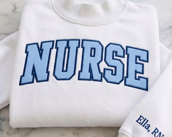 Custom Nurse Mock Neck Sweatshirt With Name on Sleeve, Personalized RN Pullover, Nurse Appreciation Week, Embroidered Nurse Life Pullover