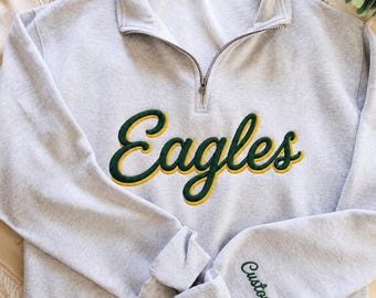 Sudadera personalizada con cremallera de un cuarto, camiseta de fútbol, jersey con el logo de la escuela, sudadera con la mascota del equipo (regalo)