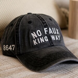 Embroidered Snarky No Kings In America Washed Hat, No Faux King Way 86/47 Hat, Political Protest Hat, Subtle FDT Hat, Feminist Hat