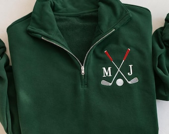 Personalized Golf Embroidered Quarter Zip Sweatshirt, Personalized Golf Quarter Zip, Custom Monogram Initials, Gift for Golfers