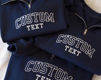 Embroidered Custom Varsity Quarter Zip Crewneck, Embroidery Team Crewneck, Personalized Sweatshirt, Custom Gift, Custom Game Day Shirt