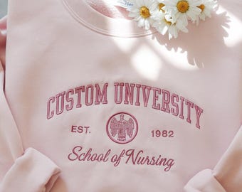 Embroidered Custom College Sweatshirt, Embroidered Personalized Logo University Sweatshirt, College Logo Hoodie, Graduation Gift For Friend