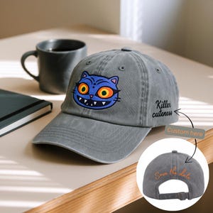 Embroidered Demon Tiger Hat, Kpop Hunter Fan Gift, Jinu Pet Inspired, Funny Aesthetic Y2K Baseball Cap, Kpop hunter fan gift