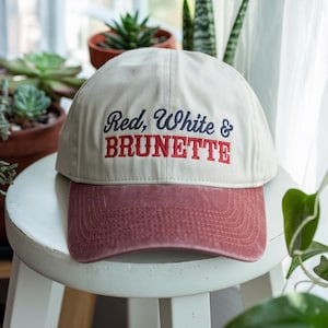 Embroidered Red White And Brunette Baseball Cap, Patriotic Baseball Hat, 4th of July hat, Women Independence Day Hat