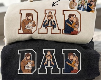 Embroidered Custom Portrait from Photo Sweatshirt, Personalized Dad and Kids Photo Hoodie, Father's Day Gift For Him