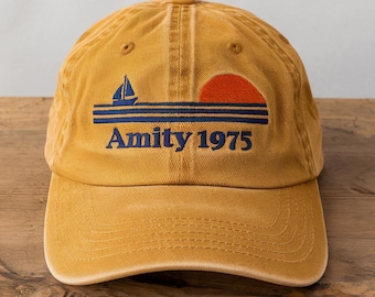 Embroidered Shark Island Hat, Vintage Movie Hat, Retro Tee, Beach Vacation Hat