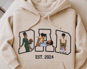 Embroidered Custom Portrait from Photo Sweatshirt, Personalized Dad and Kids Photo Hoodie, Father's Day Gift For Him