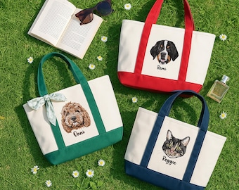 Design Your Dog Tote Bags, Personalized Boat Tote,Custom embroidered Pet Bag,Cat Mom Gift,Dog Lover Gifts,Name Tote Bag,Boat Tote,Beach Tote