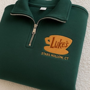 Embroidered Quarter Zip Pullover, Cozy Gift For Fans, Fall or Christmas Sweatshirt For Her, Cozy Fall Sweatshirt