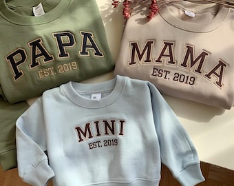 Embroidered Family Matching Sweatshirts, Custom Mom And Kid Sweatshirts, Personalized Mama & Dad Shirt, Matching Christmas Family Shirt