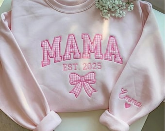 Gingham Mama Applique Embroidered Sweatshirt: Personalized Mother's Day Sweatshirt
