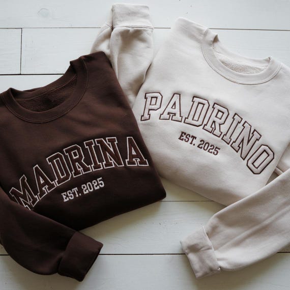 Embroidered Custom Godmother Godfather Sweatshirt, With Kid Name On Sleeve, Madrino Padrino Nina Nino Crewneck, Godparent Proposal Gift