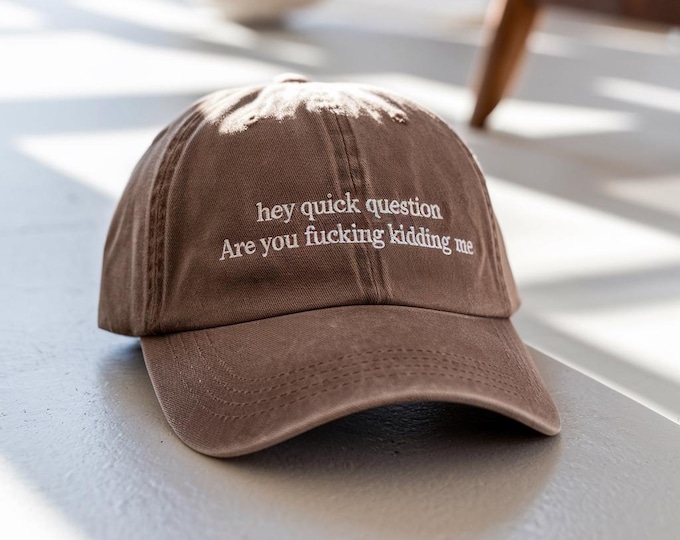 Embroidered Hey Quick Question Are You Kidding Me Hat, Funny Humor Hat, Sarcasm Hat, Trendy Hat for Women