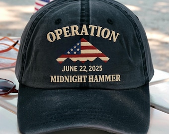Operation Midnight Hammer Hat - Vintage Washed Hat - American Flag Mountain Embroidered Cap - Outdoor Adventure Gift for Him