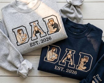 Embroidered Custom Portrait from Photo Sweatshirt, Personalized Dad and Kids Photo Hoodie, Father's Day Gift For Him