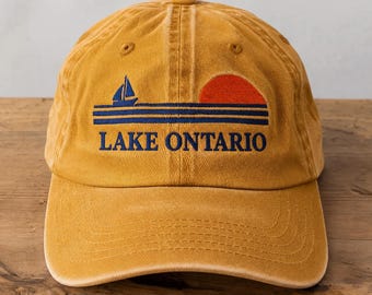Lake Ontario Embroidered Hat, Vintage Washed Dad Cap