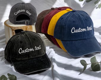 Custom Embroidered Hat, Personalized logo Washed Cotton Cap, Unisex Text Baseball Hat, Gift for Friend, Group Hat Idea, bachelorette party