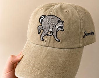 Funny Jimothy Raccoon Viral Embroidered Vintage Dad Cap, Famous Seattle Raccoon Washed Hat, Cute Trash Panda Unisex Hat