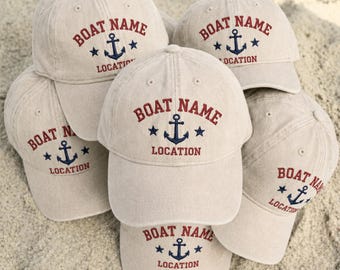 Personalized Boat Name Adult Toddler Matching Cap, Anchor Nautical Hat, Boating Cap, Boat Owner Gift, Lake Boating Apparel