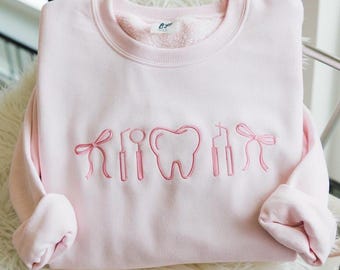 Embroidered Dental-themed Embroidered Crewneck, Dental Hygienist Icon Shirt, Dental Assistant and Dental Worker Gift, Dental Student Gift