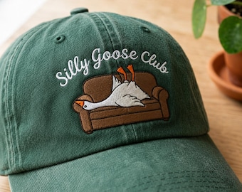 Embroidered Funny Goose Washed Cap, Funny Hat Gift, Silly Gift Idea
