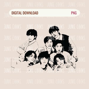Kpop OT7 silhouet T-shirt sticker sticker, bangtan sublimatie png-bestand, direct downloaden, afdrukbaar
