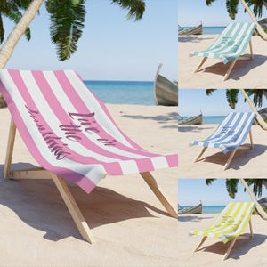 Serviette de plage Live In The Sunshine, serviette de plage à rayures, serviette de fête à la piscine, parfaite pour les journées à la piscine, cadeaux pour les amoureux de la plage