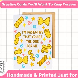 Carte drôle d'amour de pâtes | Je suis Pasta-tive Vous êtes l'élu | Jolie carte de jeu de mots pour la Saint-Valentin, un anniversaire ou un cadeau romantique