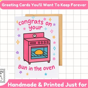 Divertente biglietto di auguri per la gravidanza / Congratulazioni per il tuo panino in forno / Carina cartolina kawaii per annuncio o baby shower / Biglietto di auguri vuoto all'interno
