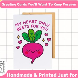 Tarjeta de San Valentín con remolacha divertida / Mi corazón solo te tiene remolacha / Linda tarjeta de amor kawaii / Tarjeta de felicitación con juego de palabras de comida / Tarjeta de aniversario en blanco