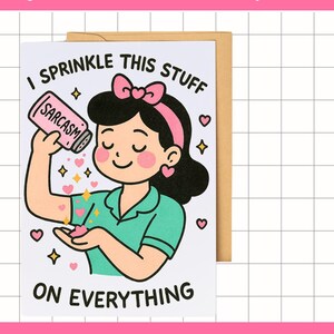 Carte de voeux rétro sarcasme kawaii | Carte drôle de pop art des années 50 | Humour femme vintage | Carte d'anniversaire sarcastique, collègue, amitié