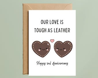 3rd Anniversary Card – Leather Heart Love Card for Husband or Wife