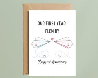 1st Anniversary Card – Paper Airplane Love Card for Husband or Wife