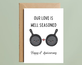 6th Anniversary Card – Funny Cast Iron Pan Love Card for Husband or Wife (A6 Size)