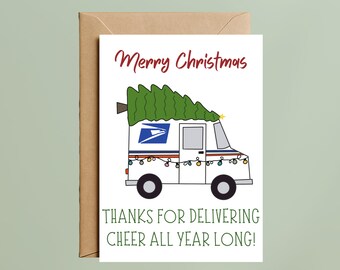 Mail Carrier Christmas Card - Holiday Thank You Card