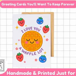 Je t'aime lot de gaufres | Mignonne carte de voeux jeu de mots nourriture kawaii, carte d'amour petit déjeuner drôle, adorable carte pour petit ami ou petite amie