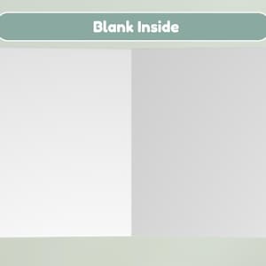 May include: A blank greeting card with a light green background. The card is open, revealing a white interior. The top of the card has a light green banner with the words "Blank Inside".