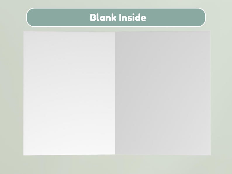 May include: A blank greeting card with a light green background. The card is open, revealing a white interior. The top of the card has a light green banner with the words "Blank Inside".